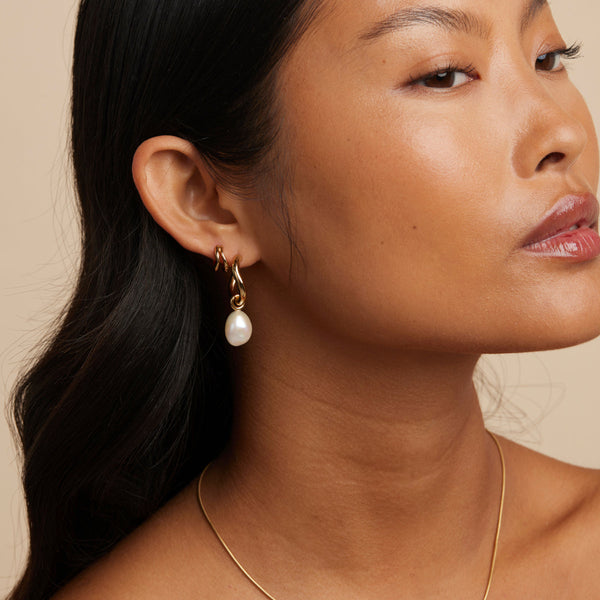 Astrid & Miyu Serenity Pearl Charm Hoops In Gold