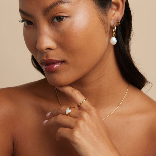 Astrid & Miyu Serenity Pearl Charm Hoops In Gold