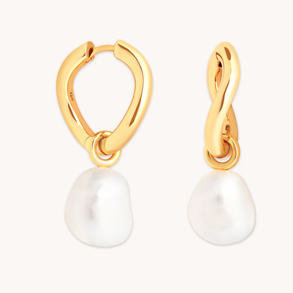 astrid & miyu Serenity Pearl Charm Hoops in Gold