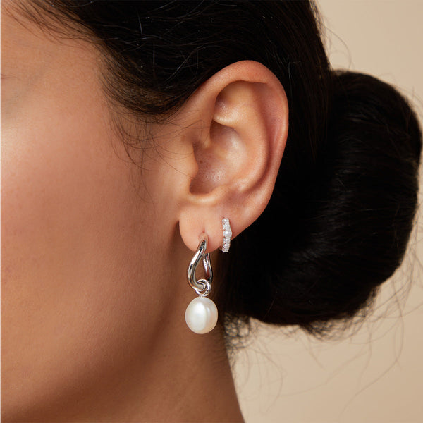 Astrid & Miyu Serenity Pearl Charm Hoops In Silver