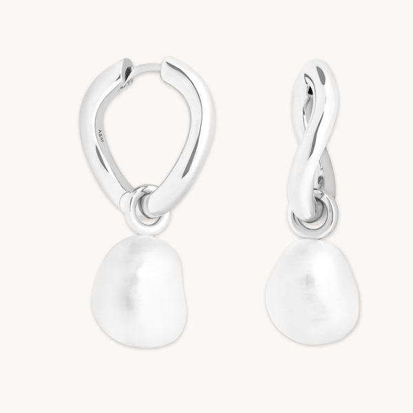 astrid & miyu Serenity Pearl Charm Hoops in Silver