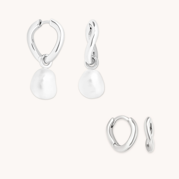 astrid & miyu Serenity Pearl Gift Set in Silver