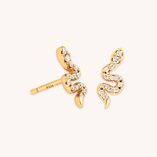 astrid & miyu Snake Crystal Studs in Gold