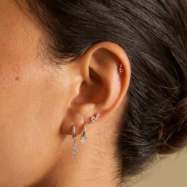 Astrid & Miyu Snake Crystal Studs In Silver
