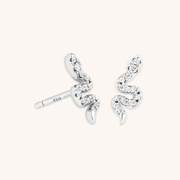 astrid & miyu Snake Crystal Studs in Silver