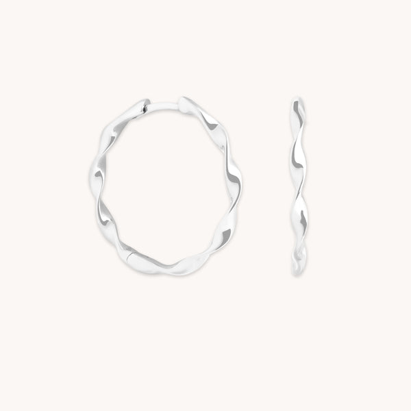 astrid & miyu Twist Large Hoops in Solid White Gold