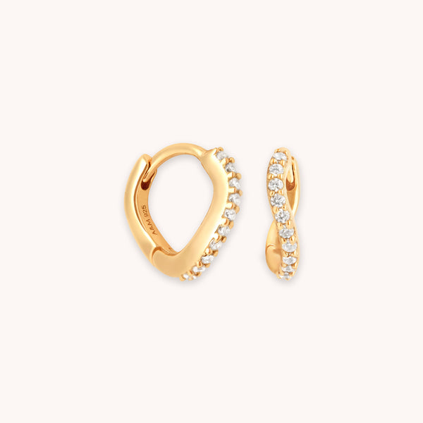 astrid & miyu Wave Crystal Huggies in Gold