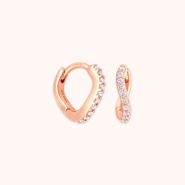 astrid & miyu Wave Crystal Huggies in Rose Gold
