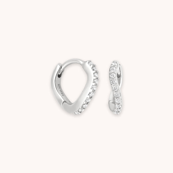 astrid & miyu Wave Crystal Huggies in Silver