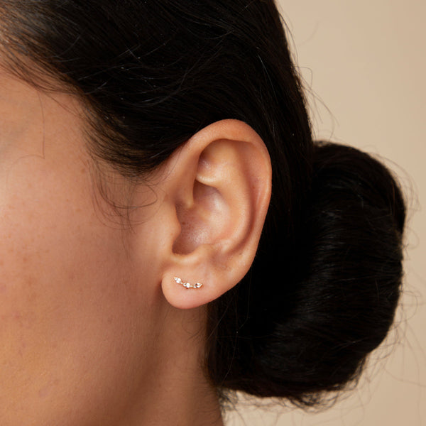 Astrid & Miyu White Topaz Curved Studs In Solid Gold