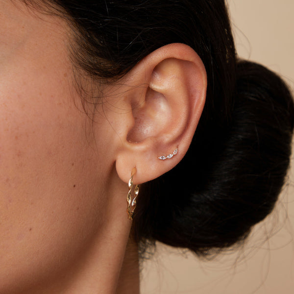 Astrid & Miyu White Topaz Curved Studs In Solid Gold