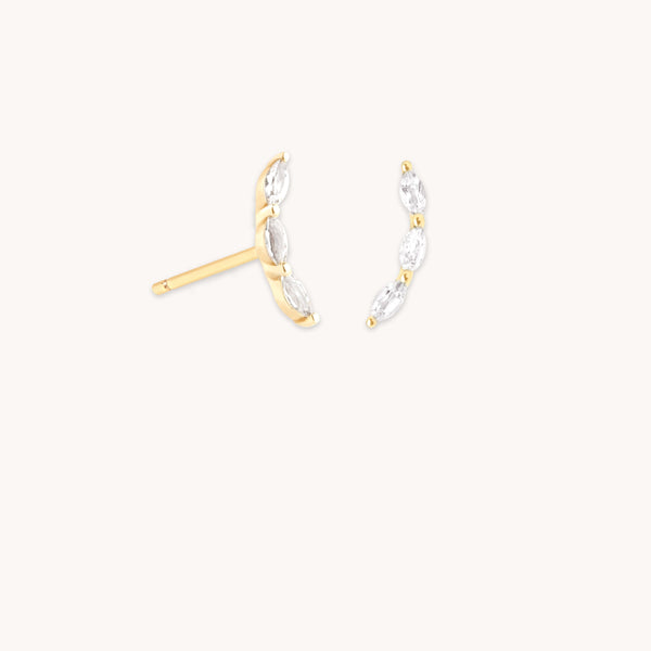astrid & miyu White Topaz Curved Studs in Solid Gold