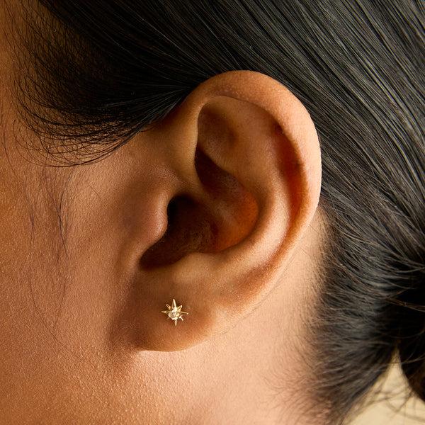 Astrid & Miyu White Topaz Star Studs In Solid Gold