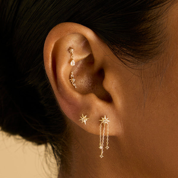 Astrid & Miyu White Topaz Star Studs In Solid Gold