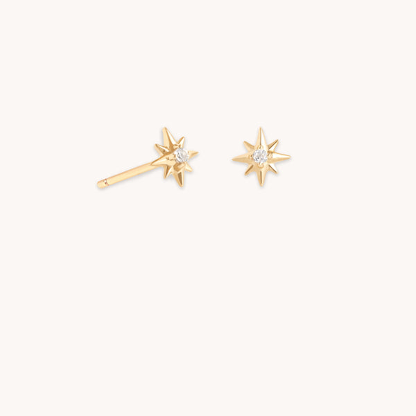astrid & miyu White Topaz Star Studs in Solid Gold
