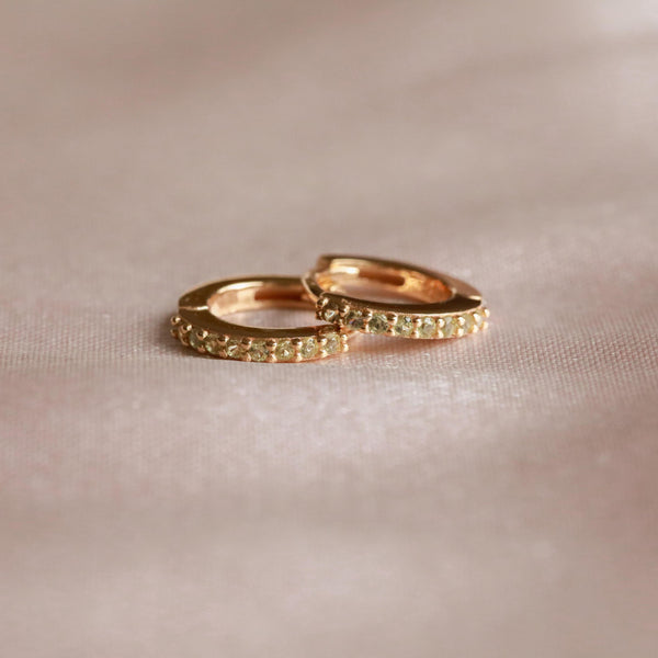 Astrid & Miyu August Birthstone Huggies In Gold With Peridot CZ