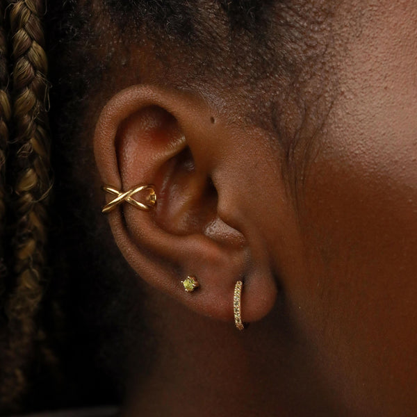 Astrid & Miyu August Birthstone Huggies In Gold With Peridot CZ