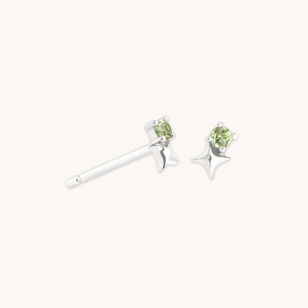 astrid & miyu August Peridot Birthstone Earrings in Solid White Gold
