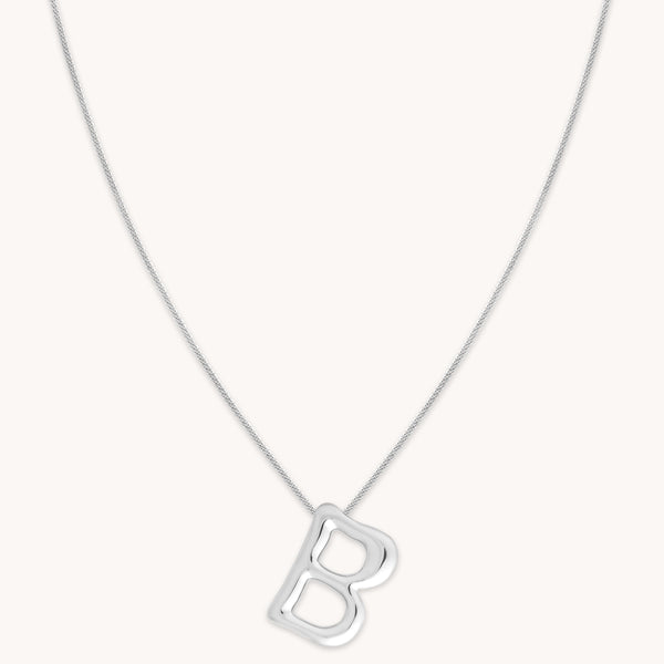 astrid & miyu B Initial Bold Pendant Necklace in Silver