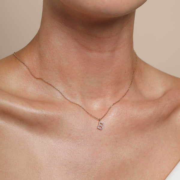 Astrid & Miyu B Initial Pavé Pendant Necklace In Gold