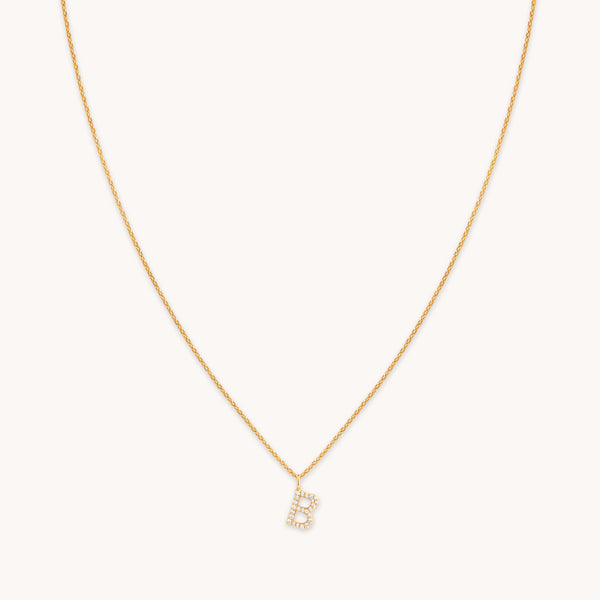 astrid & miyu B Initial Pavé Pendant Necklace in Gold