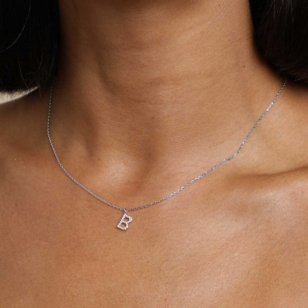 Astrid & Miyu B Initial Pavé Pendant Necklace In Silver