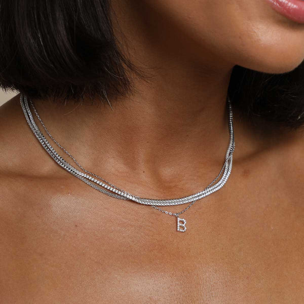Astrid & Miyu B Initial Pavé Pendant Necklace In Silver