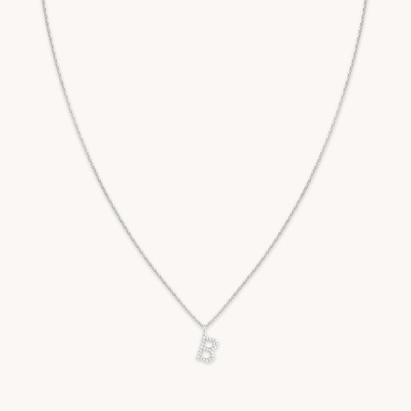 astrid & miyu B Initial Pavé Pendant Necklace in Silver