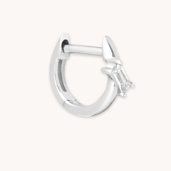 astrid & miyu Baguette Piercing Hoop in Solid White Gold