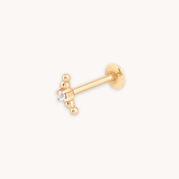 astrid & miyu Beaded Curved Piercing Stud in Solid Gold