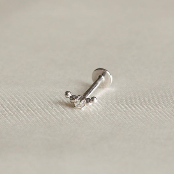 Astrid & Miyu Beaded Curved Piercing Stud In Solid White Gold
