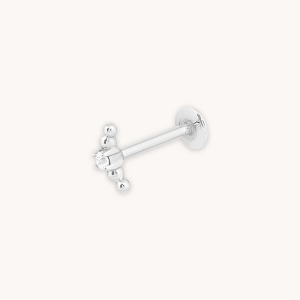 astrid & miyu Beaded Curved Piercing Stud in Solid White Gold