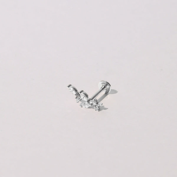 Astrid & Miyu Botanical Piercing Stud In Solid White Gold