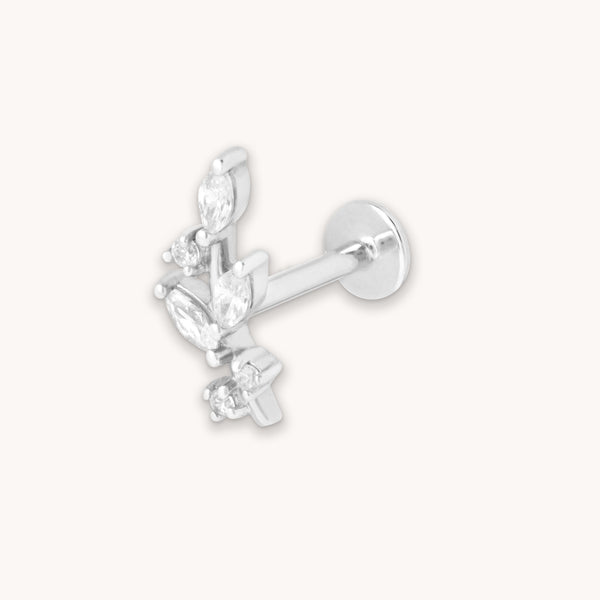 astrid & miyu Botanical Piercing Stud in Solid White Gold