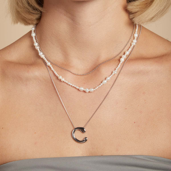 Astrid & Miyu C Initial Bold Pendant Necklace In Silver