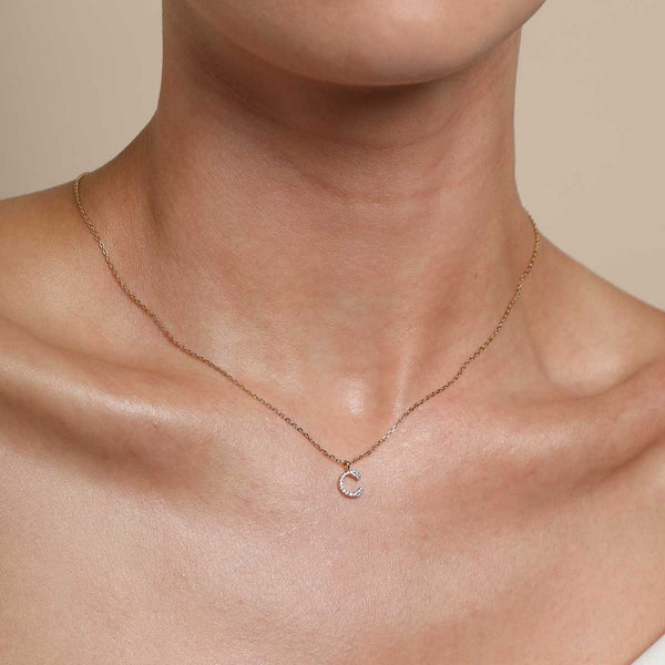 Astrid & Miyu C Initial Pavé Pendant Necklace In Gold
