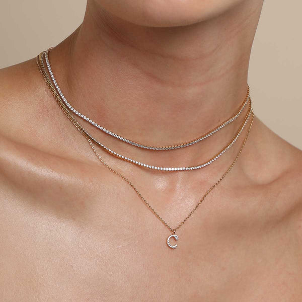 Astrid & Miyu C Initial Pavé Pendant Necklace In Gold