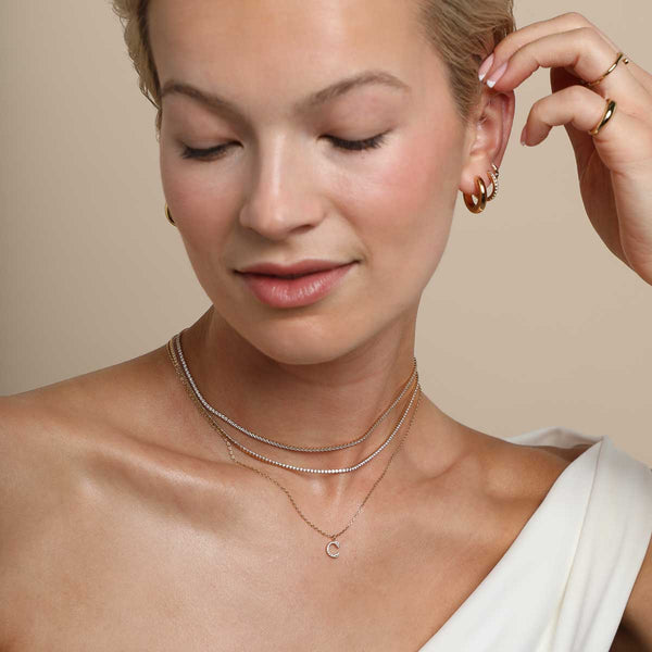 Astrid & Miyu C Initial Pavé Pendant Necklace In Gold