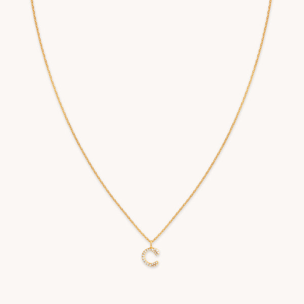 astrid & miyu C Initial Pavé Pendant Necklace in Gold