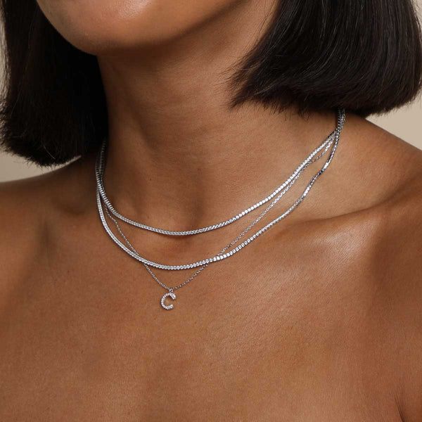 Astrid & Miyu C Initial Pavé Pendant Necklace In Silver