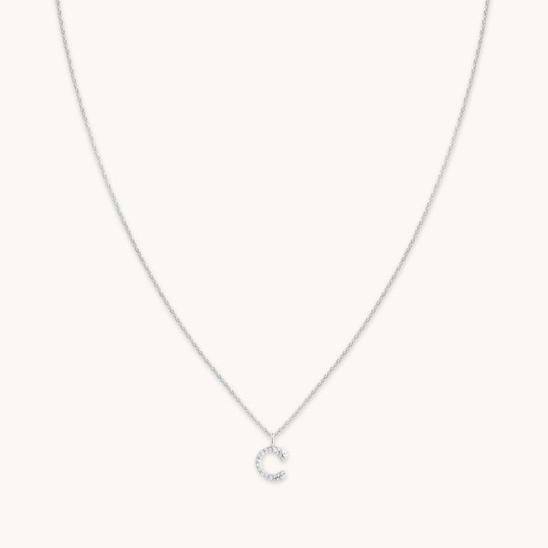 astrid & miyu C Initial Pavé Pendant Necklace in Silver