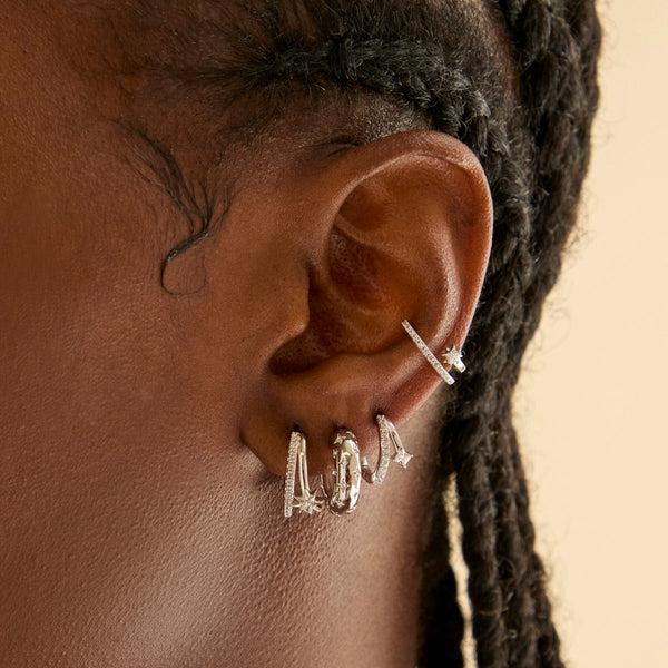 Astrid & Miyu Cosmic Illusion Crystal Ear Cuff In Silver