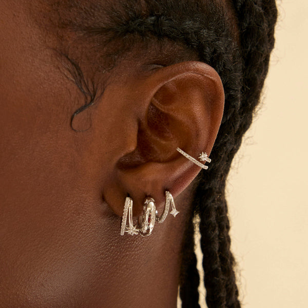 Astrid & Miyu Cosmic Illusion Crystal Hoops In Silver