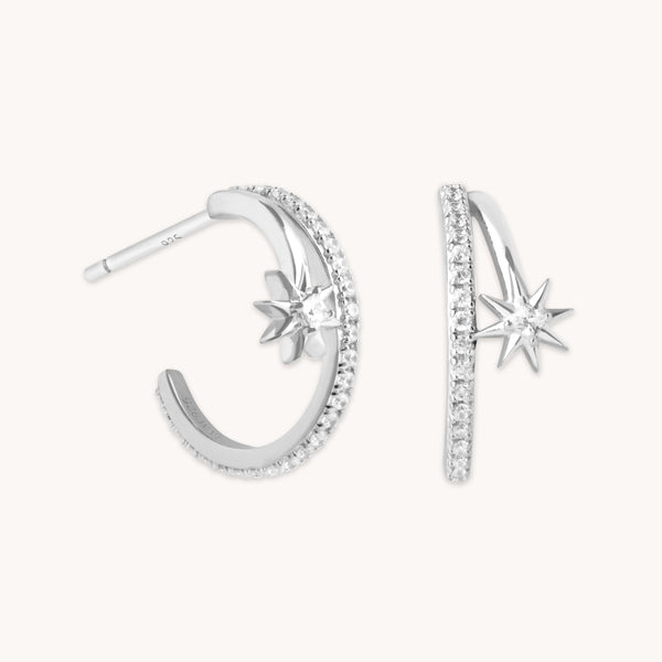 astrid & miyu Cosmic Illusion Crystal Hoops in Silver