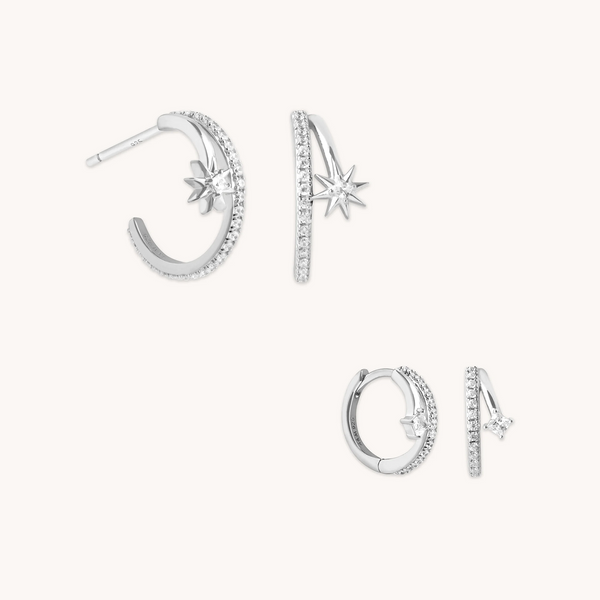 astrid & miyu Cosmic Illusion Hoops Gift Set in Silver