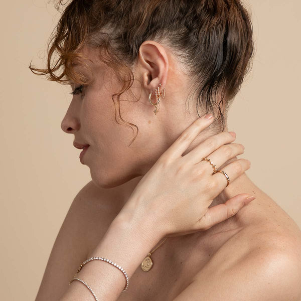 Astrid & Miyu Cosmic Star Chain Stud Earrings In Gold