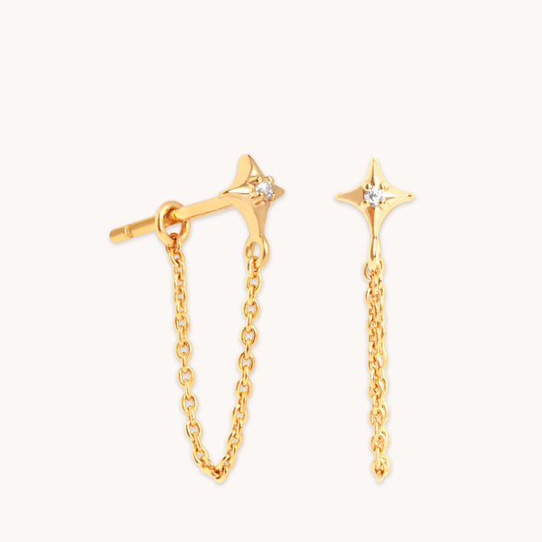 astrid & miyu Cosmic Star Chain Stud Earrings in Gold