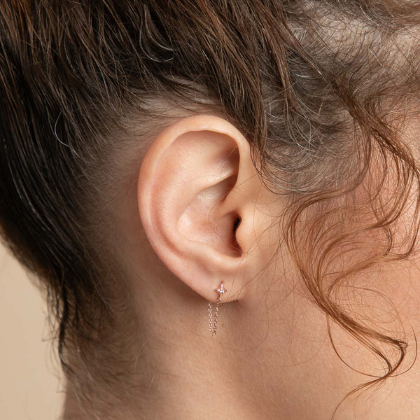 Astrid & Miyu Cosmic Star Chain Stud Earrings In Rose Gold