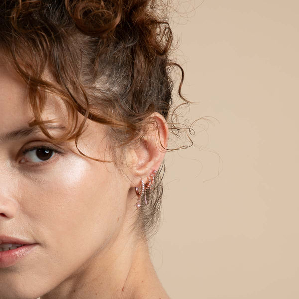 Astrid & Miyu Cosmic Star Chain Stud Earrings In Rose Gold
