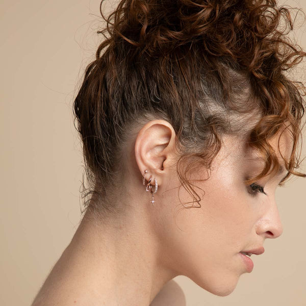Astrid & Miyu Cosmic Star Chain Stud Earrings In Rose Gold